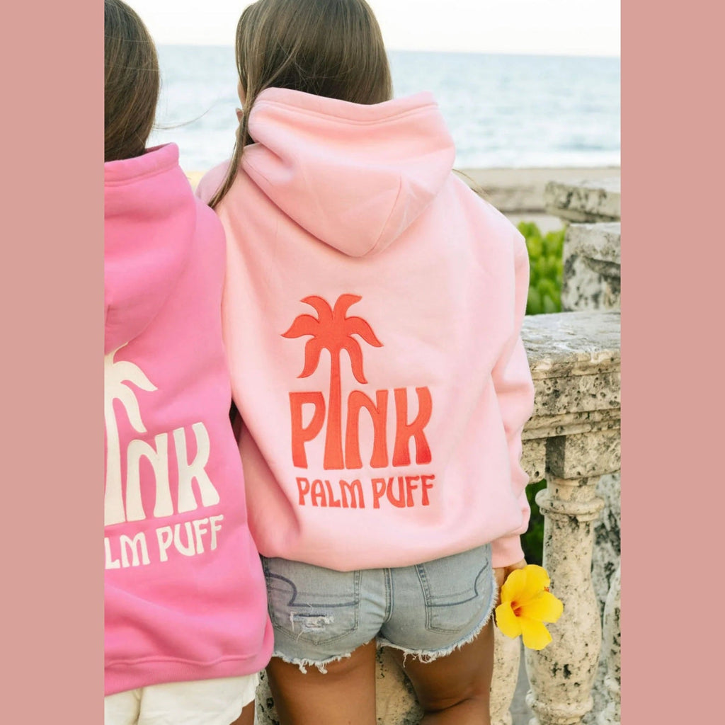 PINK PALM PUFF-Classic Puff Hoodie in Pink 