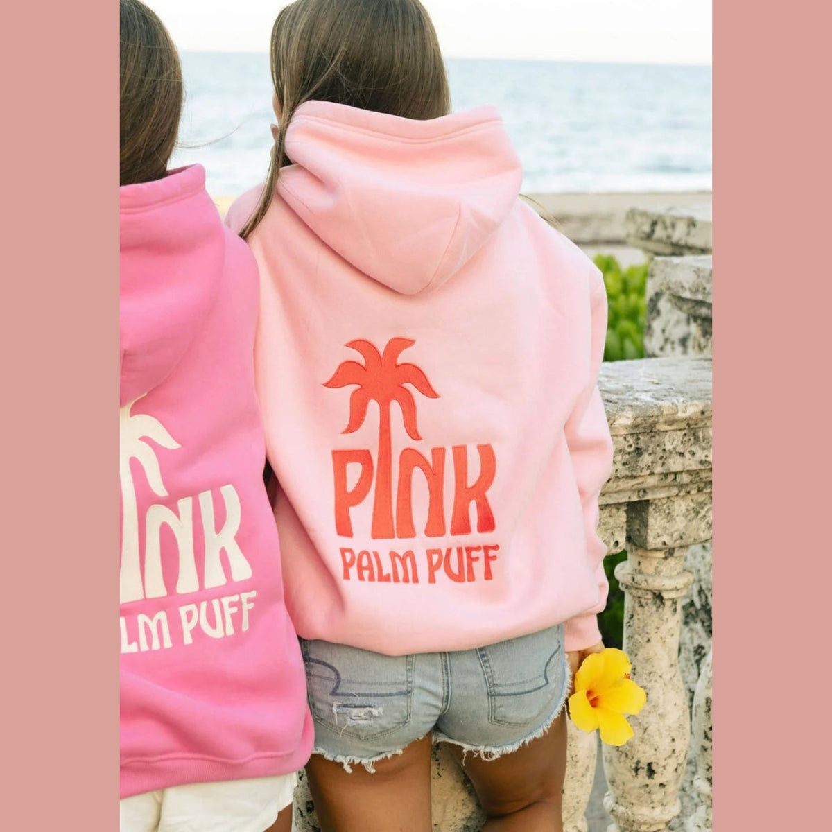 PINK PALM PUFF-Classic Puff Hoodie in Pink 