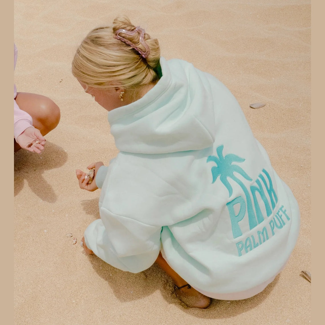 PINK PALM PUFF-Classic Puff Hoodie in Pink Mint Breeze 