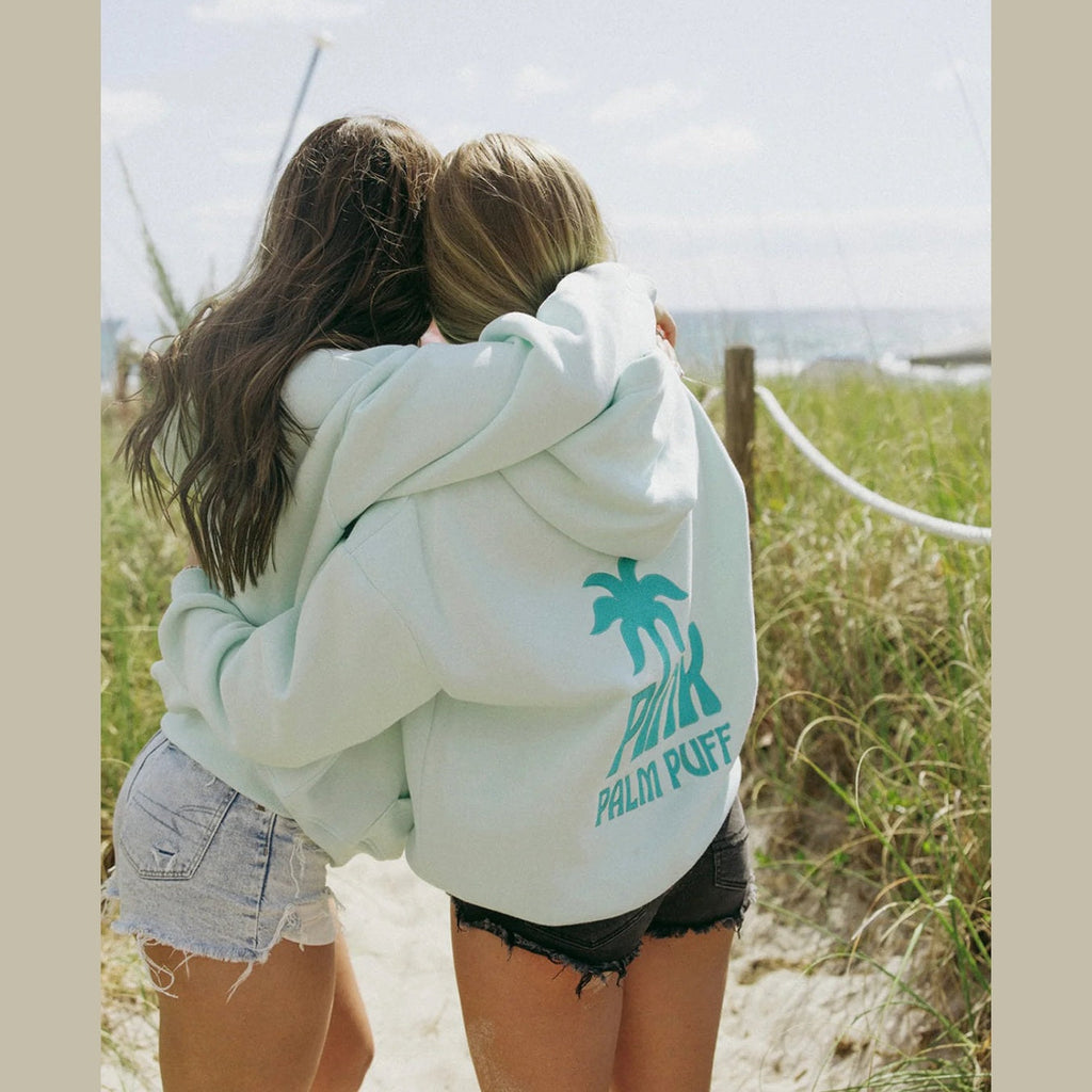 PINK PALM PUFF-Classic Puff Hoodie in Pink Mint Breeze 