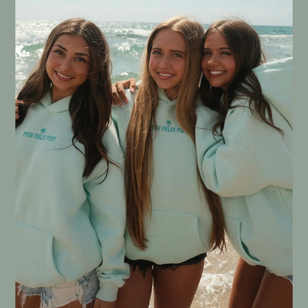 PINK PALM PUFF-Classic Puff Hoodie in Pink Mint Breeze 