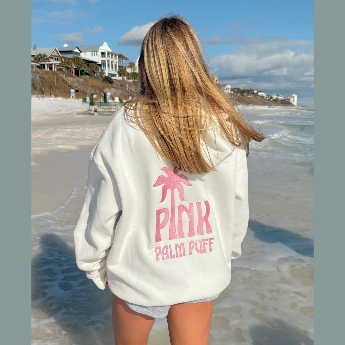 PINK PALM PUFF-Classic Puff Hoodie in Pink Opal 