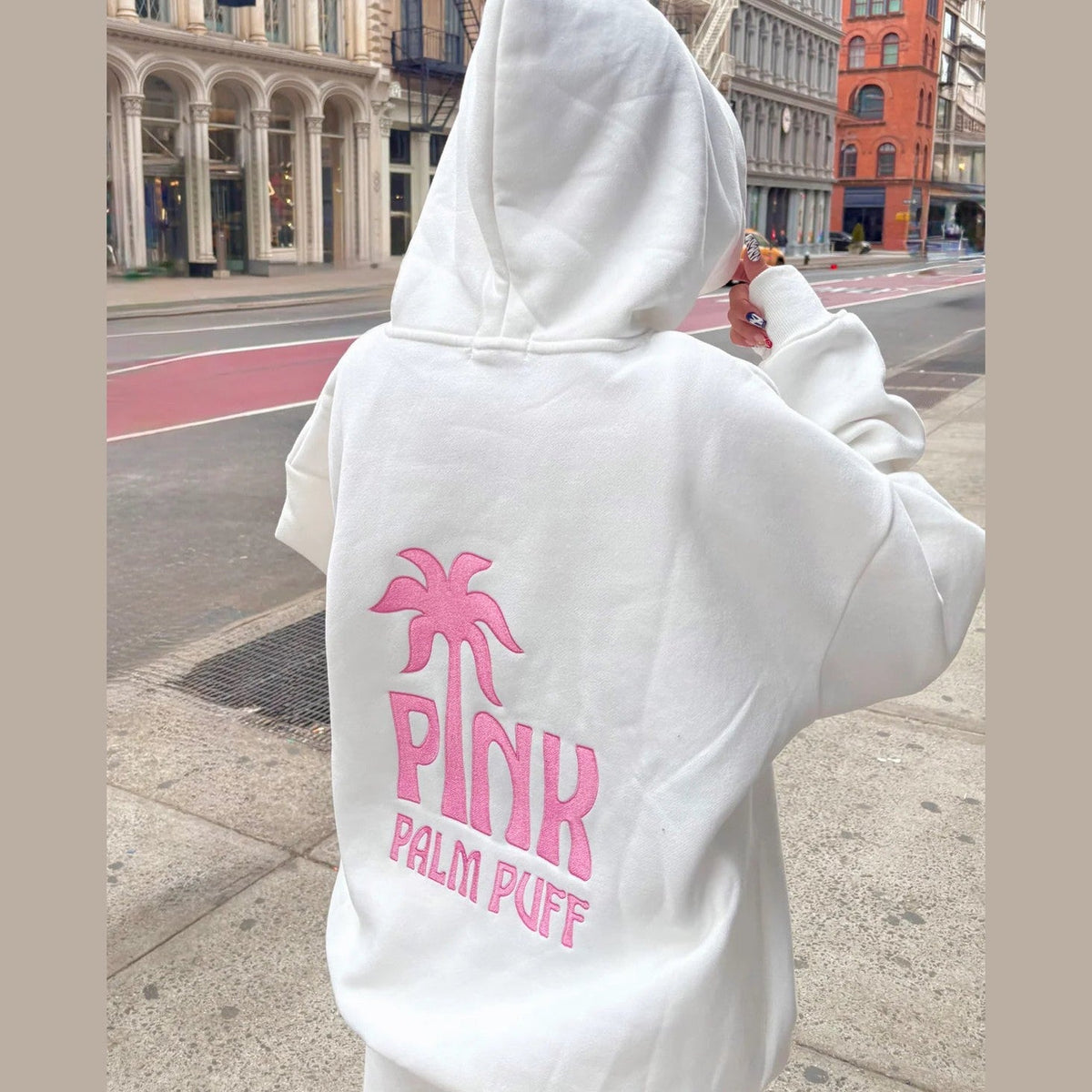 PINK PALM PUFF-Classic Puff Hoodie in Pink Opal 