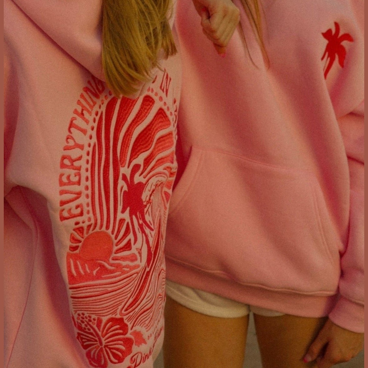 PINK PALM PUFF-"Everything Comes in Waves" Hoodie in Pink 