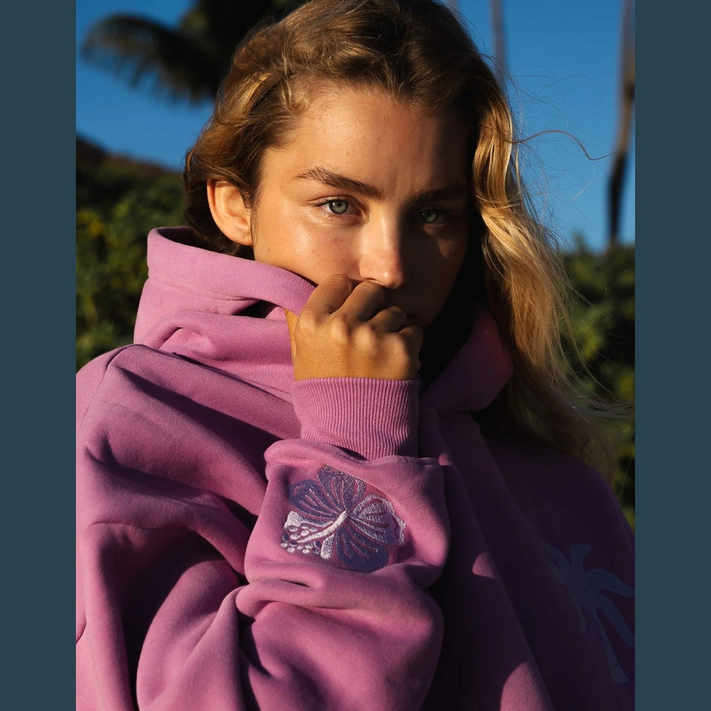 PINK PALM PUFF-"Everything Comes in Waves” Hoodie in Açai 