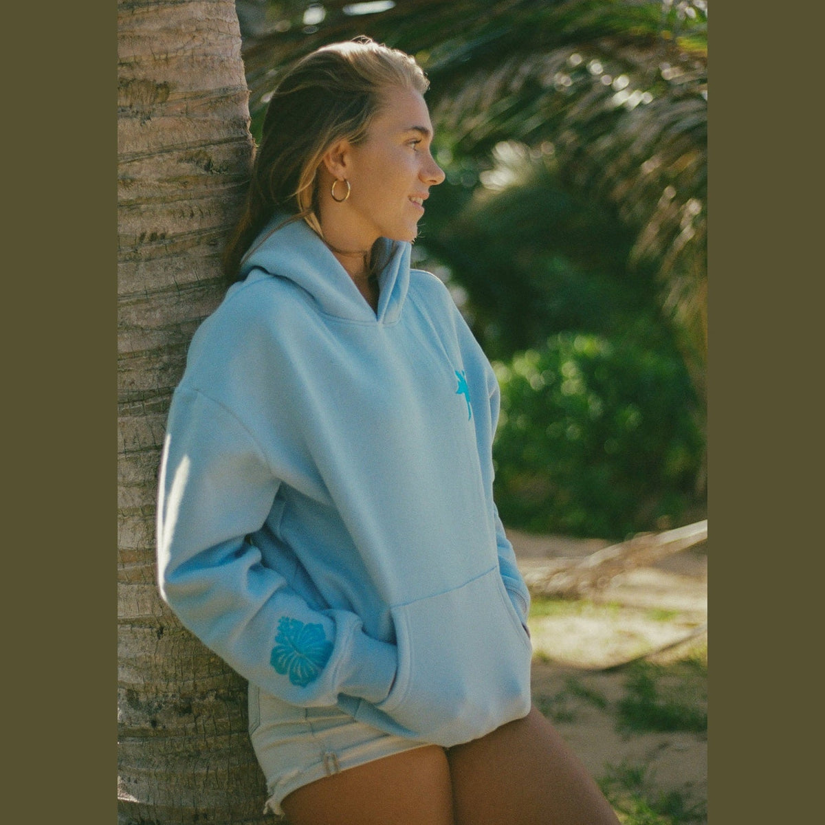 PINK PALM PUFF-"Everything Comes in Waves” Hoodie in Blue 