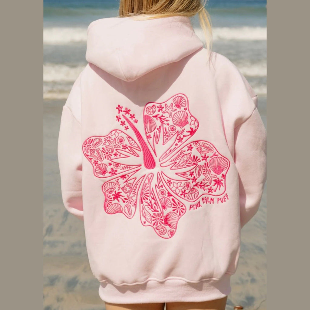 PINK PALM PUFF-"Hawaii Hibiscus" Hoodie in Blush 
