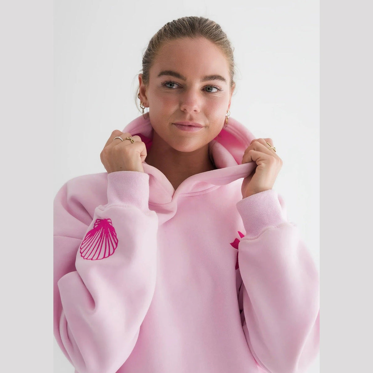 PINK PALM PUFF-"Hawaii Hibiscus" Hoodie in Blush 