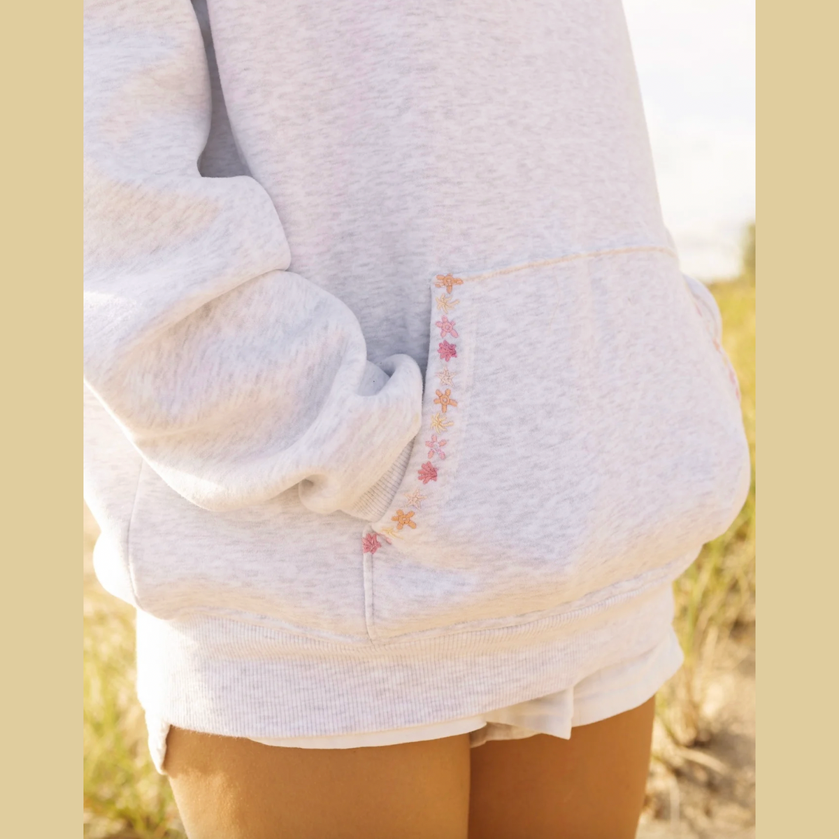 Pink Palm Puff “Chase the Sun” Relaxed Hoodie in Heather Cloud
