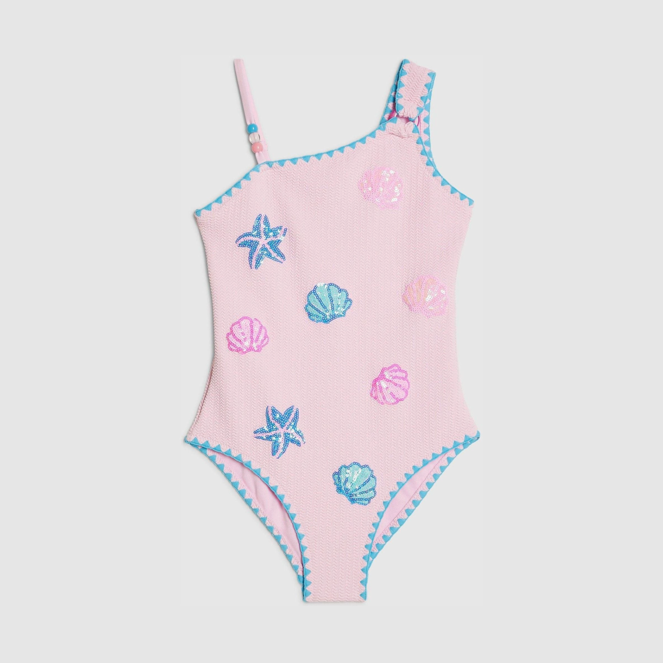 River Island Pink Sequin Shell Aysmmetric Swimsuit 