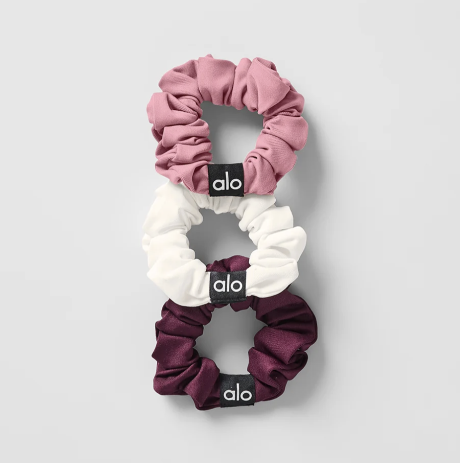 ALO Fresh Mini Scrunchie 3-Pack - Burgundy/Pink Wild Rose/Ivory