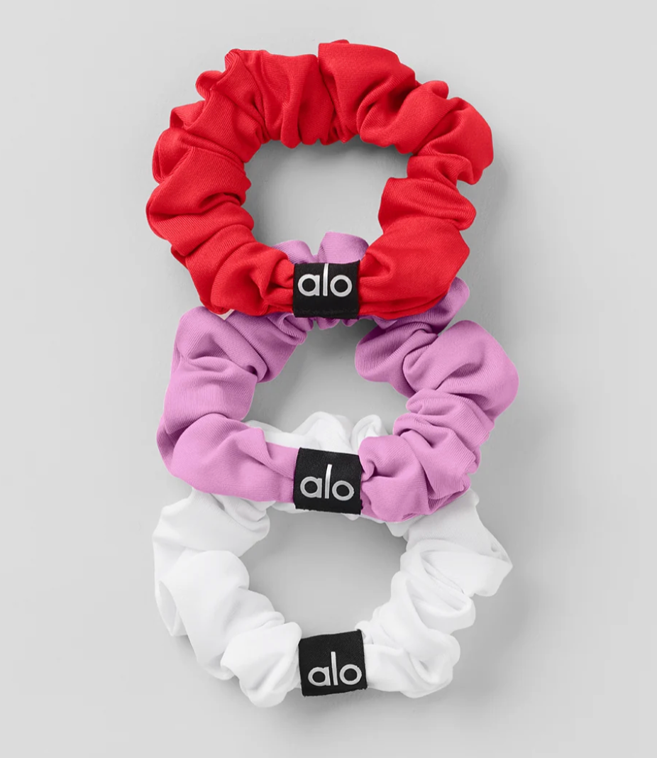 ALO Fresh Mini Scrunchie 3-Pack - Bright Red/Candy Heart Pink/White