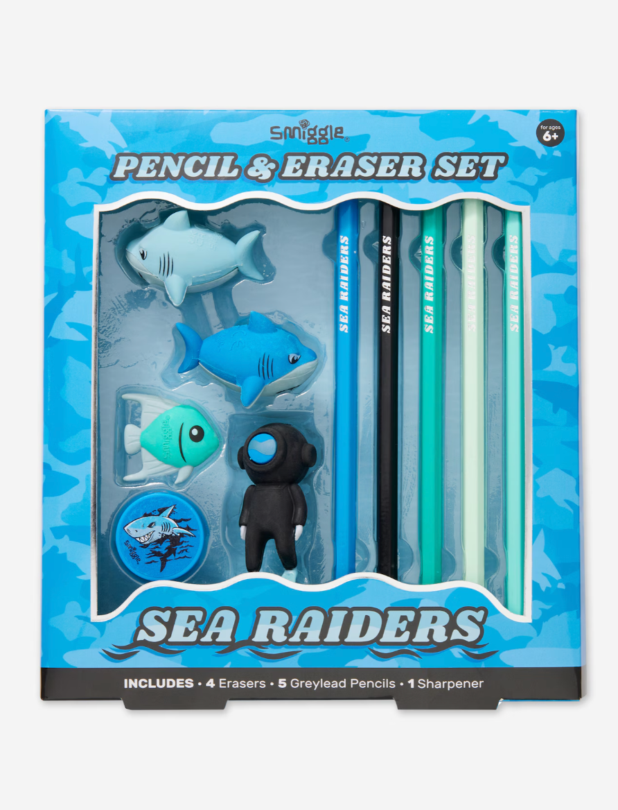 Smiggle Eraser Pencil Box Set - Blue