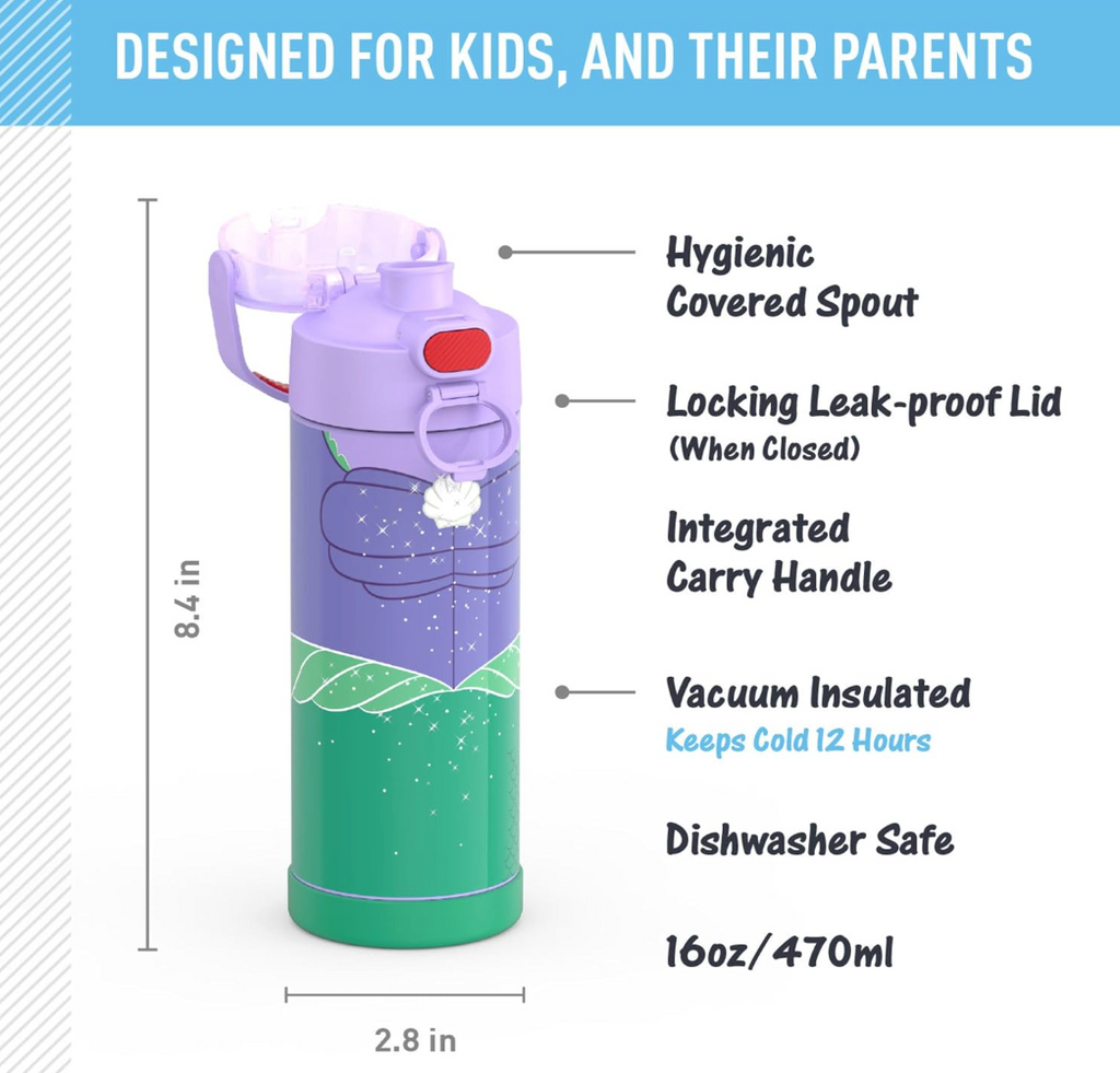THERMOS FUNTAINER Water Bottle with Spout 16 oz. - Princess Ariel