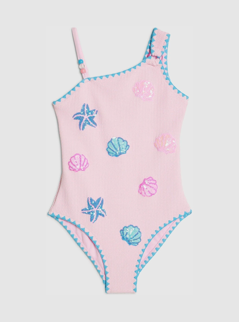 River Island Pink Sequin Shell Aysmmetric Swimsuit