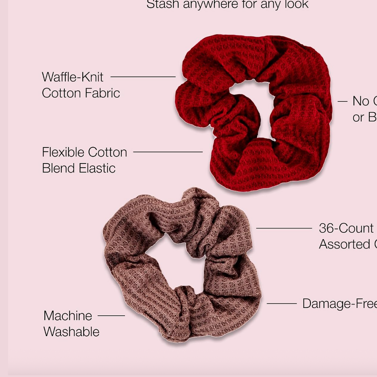 Scünci Hair Scrunchies Waffle Knit Cotton - 36 Count