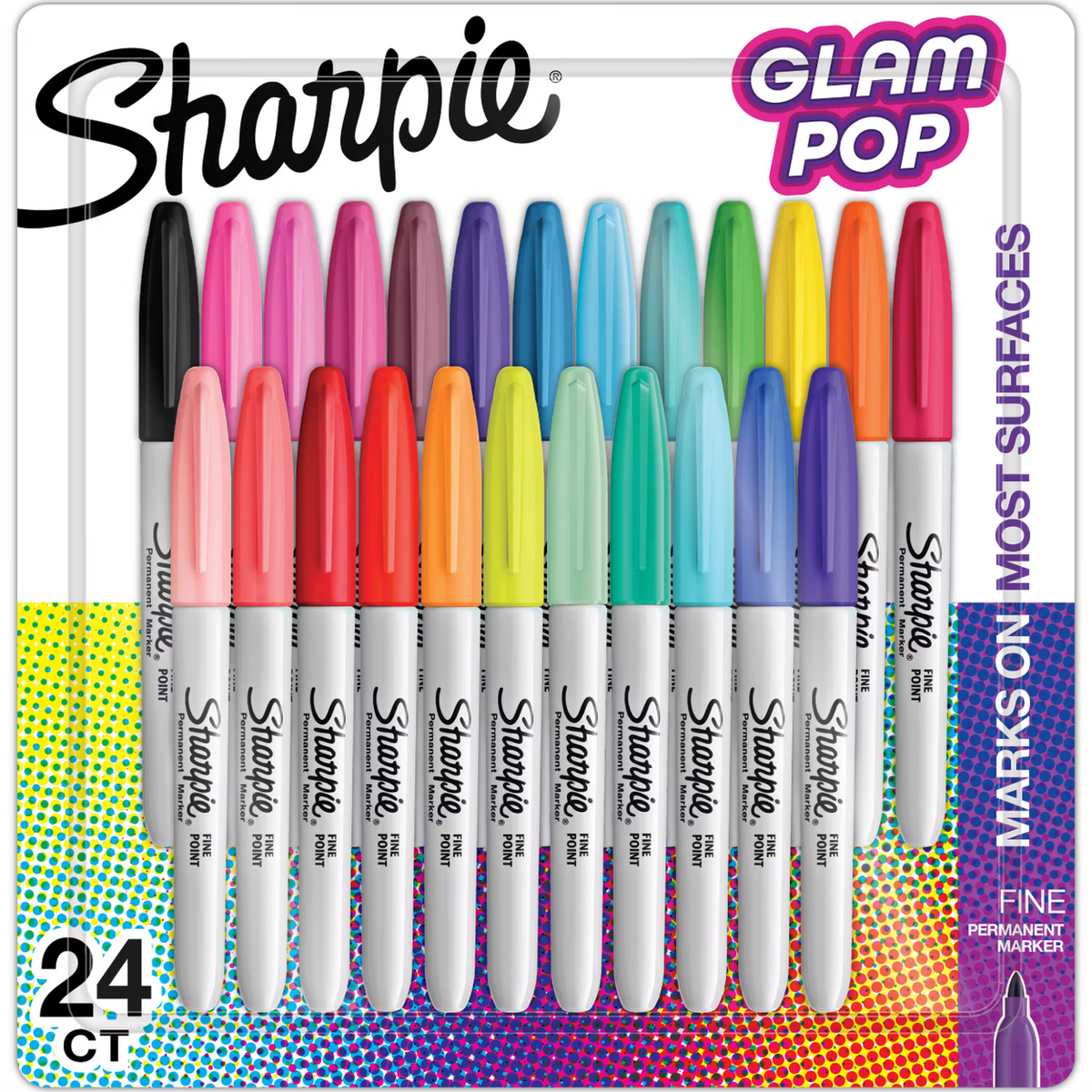 Sharpie Glam Pop Permanent Markers Fine Point 24 pack - Assorted Colors