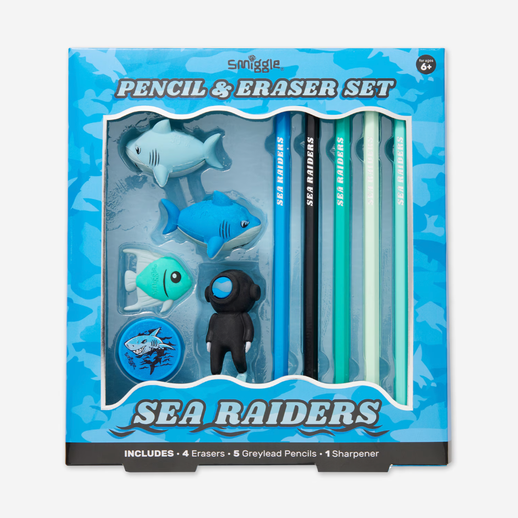 Smiggle Eraser Pencil Box Set - Blue 
