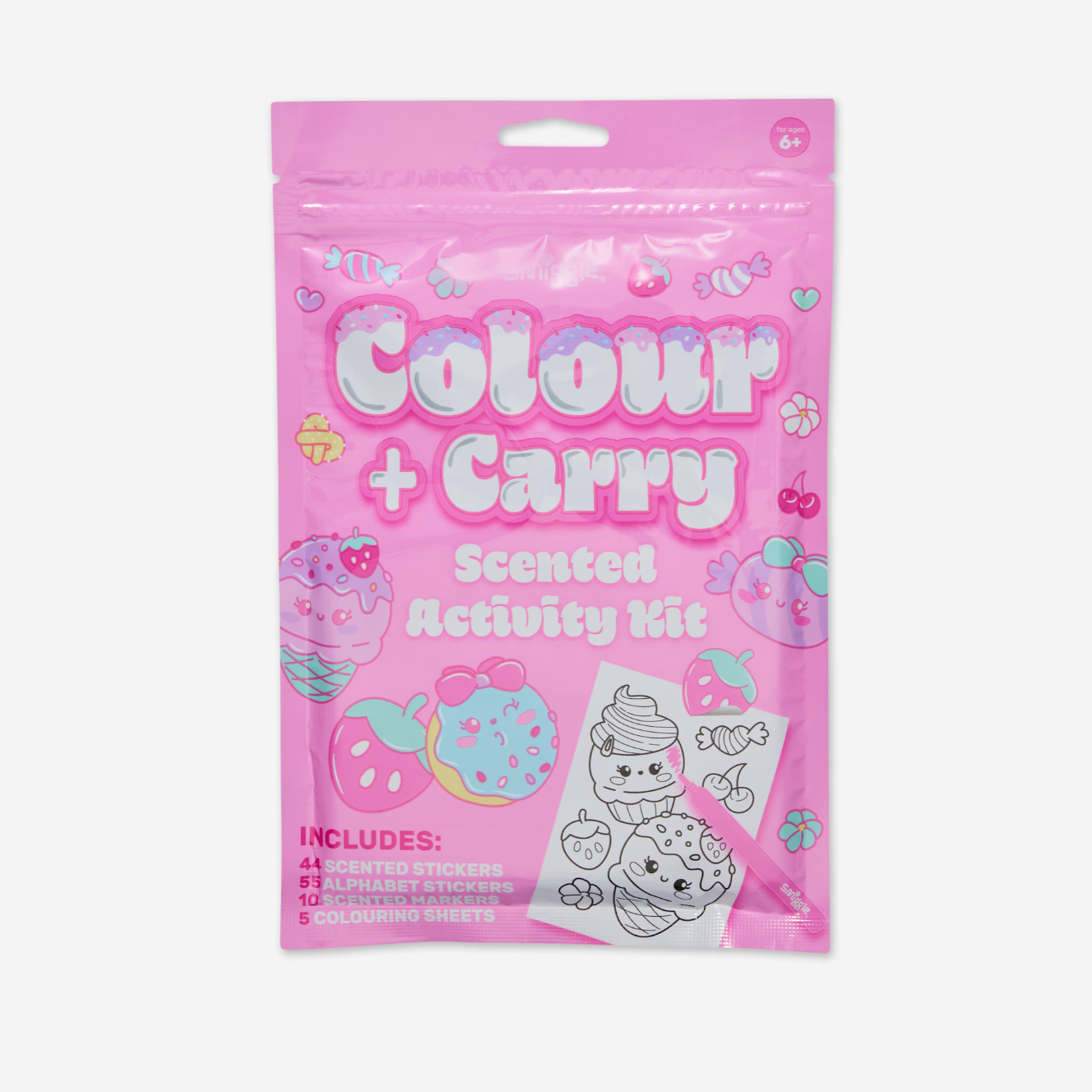 Smiggle Mini Colour & Carry Scented Activity Kit - Pink/Purple 