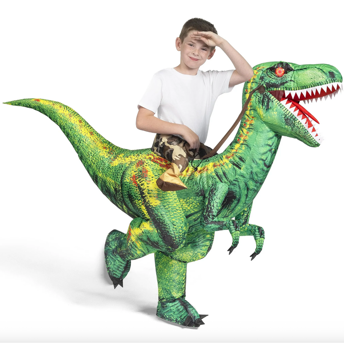 Spooktacular Creations Inflatable Dinosaur Costume, Riding a Raptor Digital Printing Blow-up 4-6