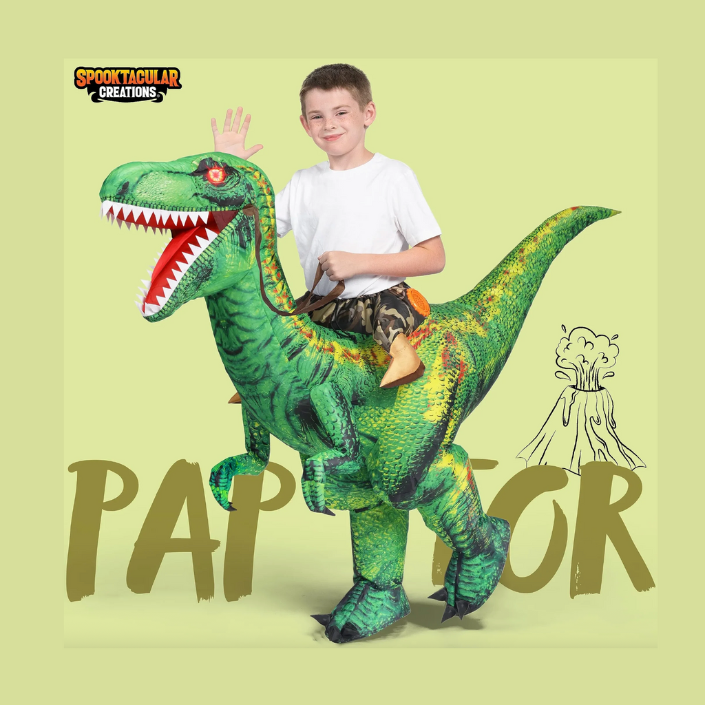 Spooktacular Creations Inflatable Dinosaur Costume, Riding a Raptor Digital Printing Blow-up 4-6