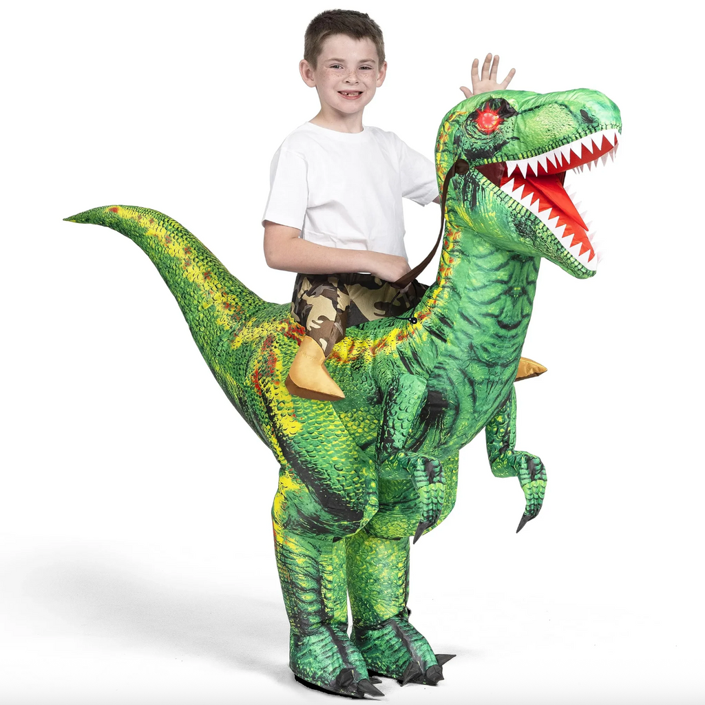Spooktacular Creations Inflatable Dinosaur Costume, Riding a Raptor Digital Printing Blow-up 4-6
