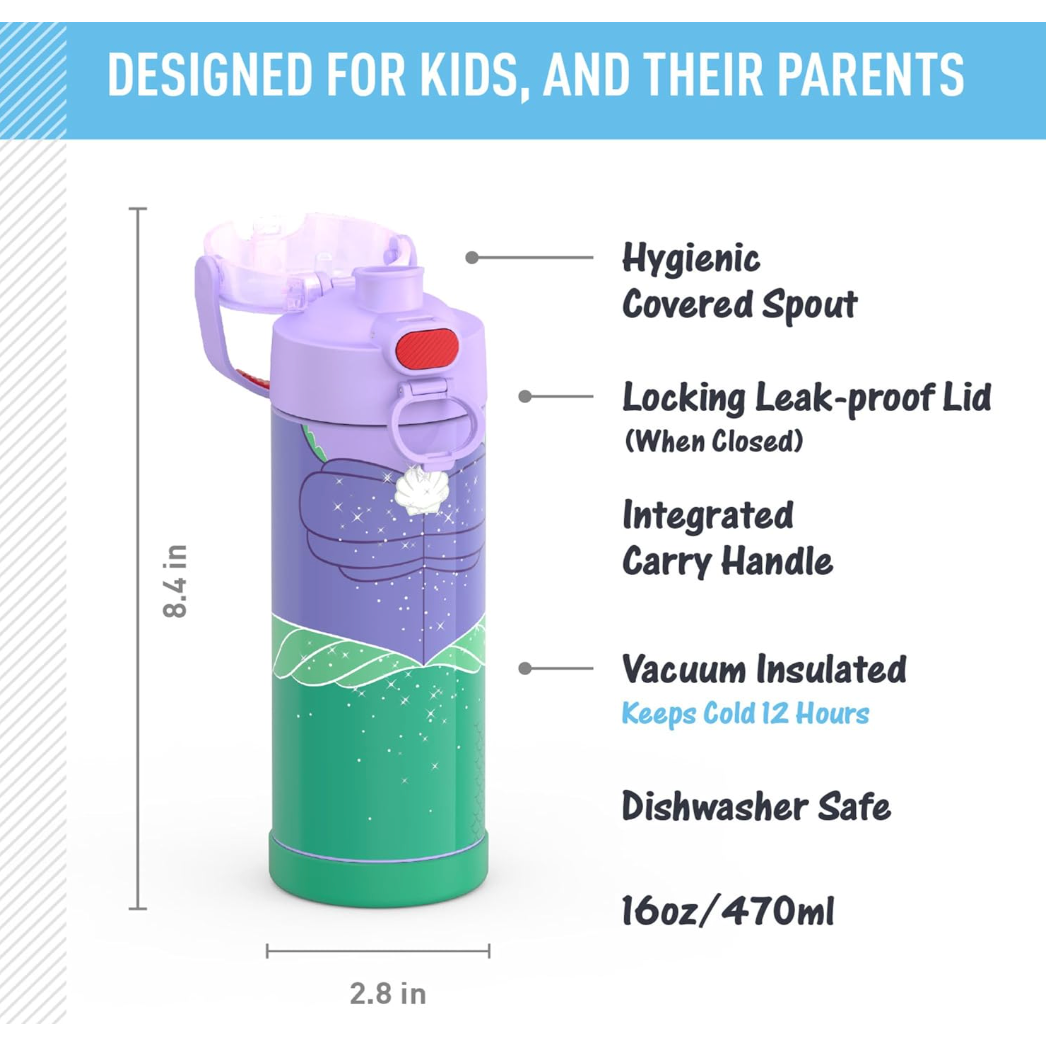 THERMOS FUNTAINER Water Bottle with Spout 16 oz. - Princess Ariel 