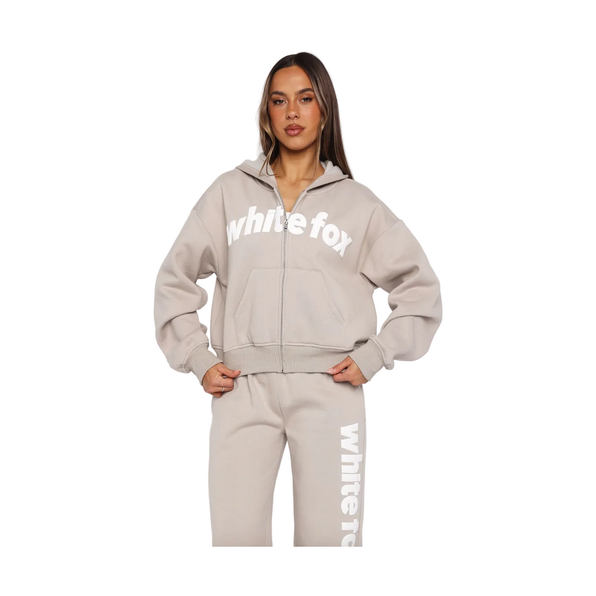 White Fox Kenzie Boxy Zip Front Hoodie Moon