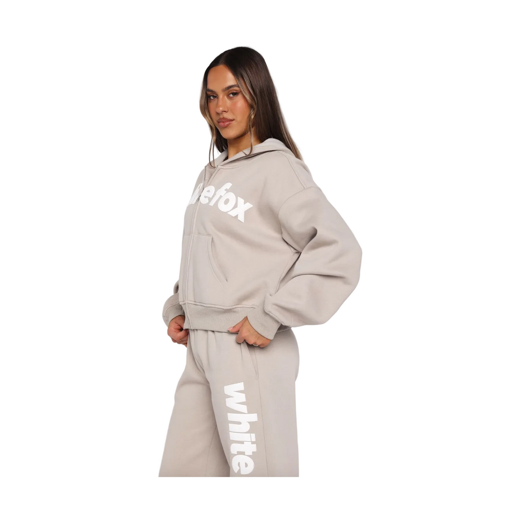 White Fox Kenzie Boxy Zip Front Hoodie Moon