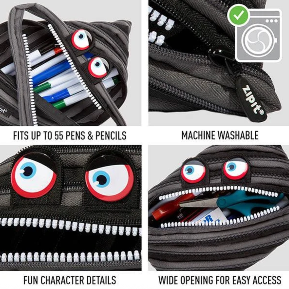 ZipIt Wildlings Jumbo Pouch - Black 