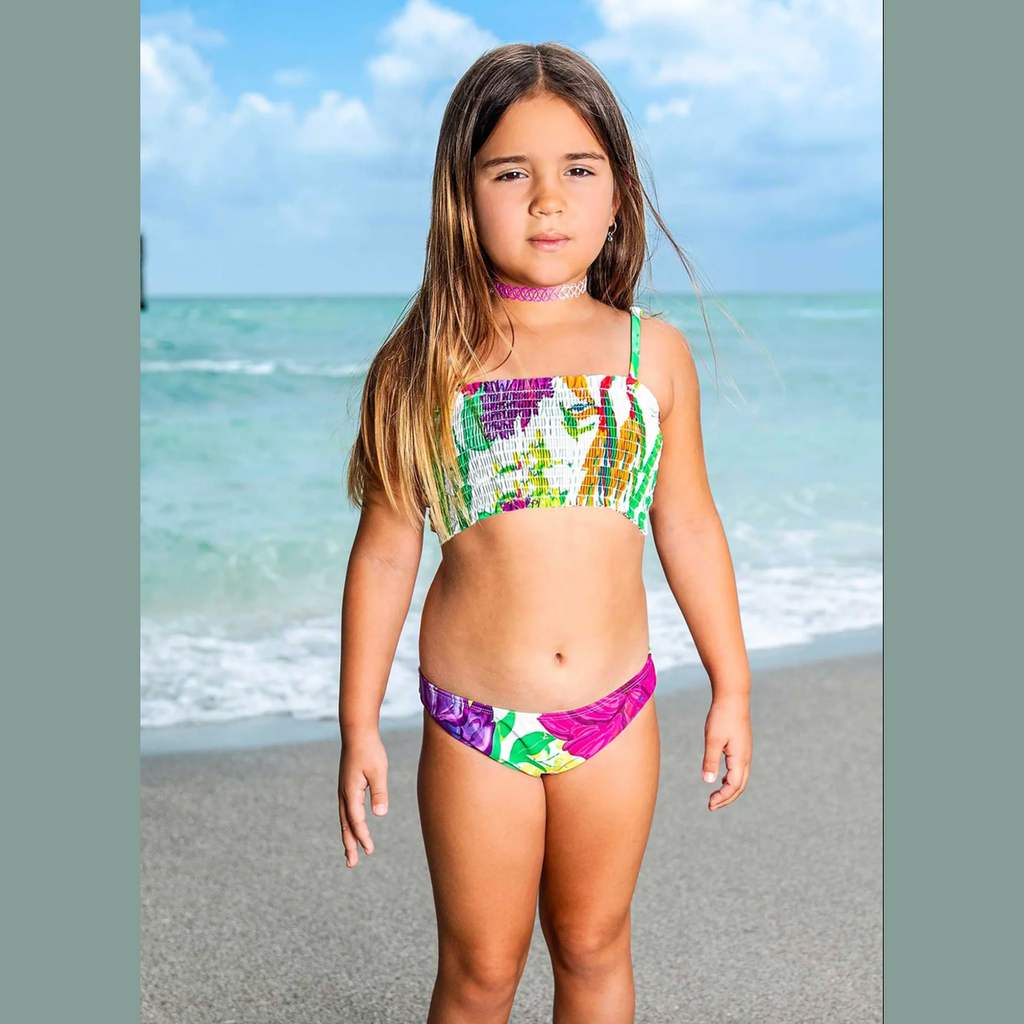 limeapple Zoe Tropical Printed Smocked Bikini Swimsuit