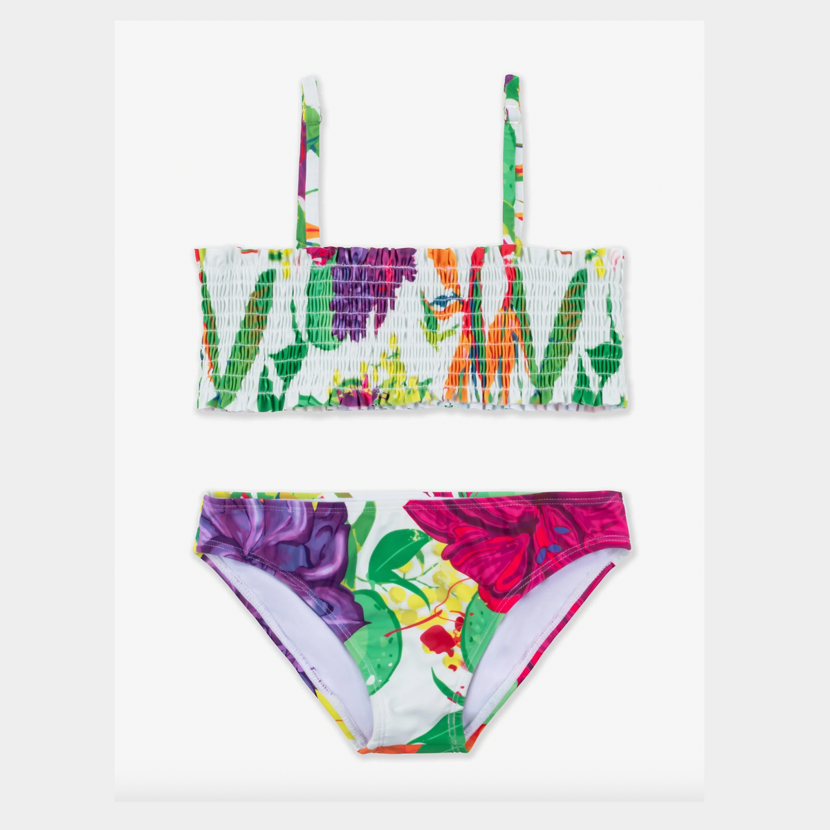 limeapple Zoe Tropical Printed Smocked Bikini Swimsuit
